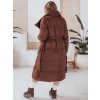 Hnedý dlhý dámsky prešívaný kabát s pásikom FAVI