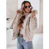 Smotanová dámska zimná krátka bunda VESSADA s kožúškom
