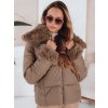 Camel dámska štýlová prešívaná bunda s ozdobnou kožušinou