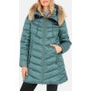 Smaragdová dámska ležérna zimná bunda s kožúškom