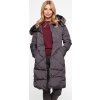 Sivý dámsky dlhý zimný prešívaný kabát