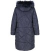 Tmavomodrý dámsky dlhý zimný prešívaný kabát