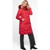 Červený dámsky dlhý zimný prešívaný kabát