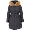 Tmavomodrá dámska prešívaná bunda s kožušinou