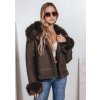 Hnedá dámska koženková bunda s kožúškom