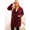 Vínový dámsky plus size teddy kabát s vreckami