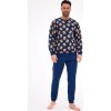 Cornette Tmavomodré pánske dlhé pyžamo s vianočnou potlačou
