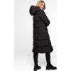 Čierna dámska dlhá prešívaná páperová bunda s kapucňou