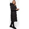 Čierna dámska dlhá prešívaná páperová bunda s kapucňou