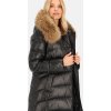 Čierna dámska prešívaná páperová bunda s prírodnou kožušinou