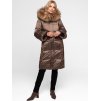 Hnedá dámska páperová bunda s prírodnou kožušinou