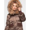 Hnedá dámska páperová bunda s prírodnou kožušinou
