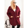 Vínový dámsky viskózový Plus Size kabát na zips s kapucňou