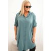 Mätové asymetrické Plus Size košeľové šaty s vyhrňovacími rukávmi