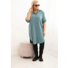 Mätové asymetrické Plus Size košeľové šaty s vyhrňovacími rukávmi