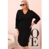 Čierne Plus Size šaty s výstrihom do V a 3/4 rukávmi