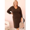 Hnedé Plus Size šaty s výstrihom do V a 3/4 rukávmi (Veľkosť ONE SIZE)