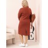 Tehlové Plus Size šaty s výstrihom do V a 3/4 rukávmi (Veľkosť ONE SIZE)