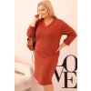 Tehlové Plus Size šaty s výstrihom do V a 3/4 rukávmi (Veľkosť ONE SIZE)