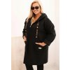 Čierny štýlový dámsky plus size teddy kabátik na zips s kapucňou