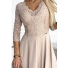 (Veľ. 2XL) Elegantné béžové čipkové dlhé šaty s výstrihom ELISA