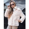 Elegantná dámska svetloružová kožušinová bunda s ozdobným zakončením