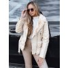 Krémová dámska koženková bunda s kožúškom