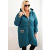 Smaragdová dámska plus size prešívaná bunda s kapucňou a manžetami
