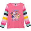 Paw Patrol ružové dievčenské tričko s farebnými pruhovanými rukávmi
