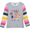 Paw Patrol sivé dievčenské tričko s farebnými pruhovanými rukávmi