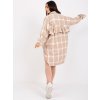 Béžová dlhá károvaná košeľa Suzanne s volánom (Veľkosť ONE SIZE)