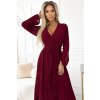 Bordó plisované šaty s dlhým šifónovým rukávom