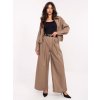 Tmavobéžové dámske široké koženkové nohavice s opaskom