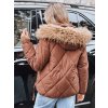 Hnedá dámska prešívaná bunda s kožušinovým lemom