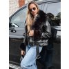 Čierna dámska koženková bunda s čiernou kožušinou