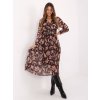Hnedé dámske kvetované midi šaty so zavinovacím výstrihom