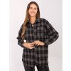 Čierna dámska károvaná flanelová košeľa s odnímateľnou brošňou