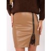 Camel dámska koženková sukňa s ozdobným zipsom a čipkou