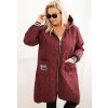 Vínová dámska plus size prešívaná bunda s kapucňou a manžetami
