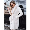 Biely dámsky károvaný kabát s kožušinou