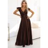 Čokoládovo hnedé dlhé lesklé šaty s výstrihom