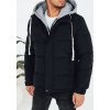 Tmavomodrá pánska zimná prešívaná bunda s látkovou kapucňou