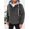 Tmavosivá pánska zimná prešívaná bunda s látkovou kapucňou