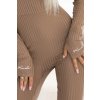 Béžový dámsky elegantný rebrovaný overal s výstrihom