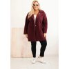 Vínový dámsky vlnený kabát pre plnoštíhle