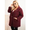 Vínový dámsky vlnený kabát pre plnoštíhle