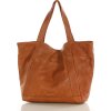 MARCO MAZZINI Camel veľká dámska kožená shopper kabelka