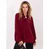 Vínová blúzka z viskózy s naberanými rukávmi a viazaním