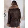 Hnedá dámska koženková bunda s kožušinou