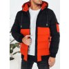 Čierno-oranžová pánska zimná bunda s kapucňou